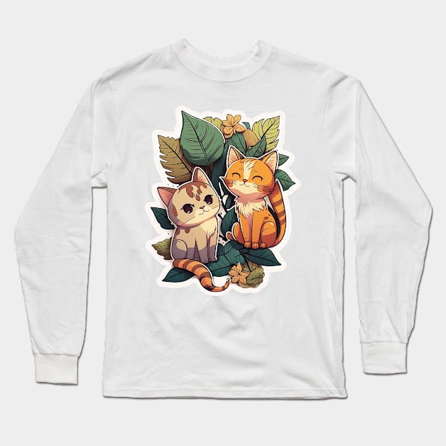 Two Adorable Cats Relaxing in the Leaves Long Sleeve T-Shirt by MK3